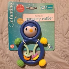 New Infantino Busy Lil' Sensory Penguin Rattle Baby Toy 3 months+