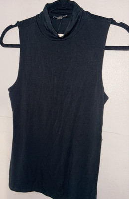 Anne Klein Women s Black Solid Knit Mock Neck Sleeveless Pullover Top M