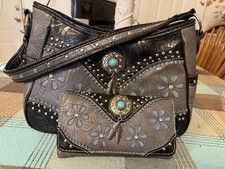 Western Handbag Concealed Carry Purse Feather Women Shoulder Bag Wallet Coffee