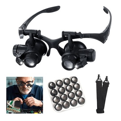 Head Mount Magnifying Glass with LED, 8 Lens 2.5X-25X for Jewelry & Crafts