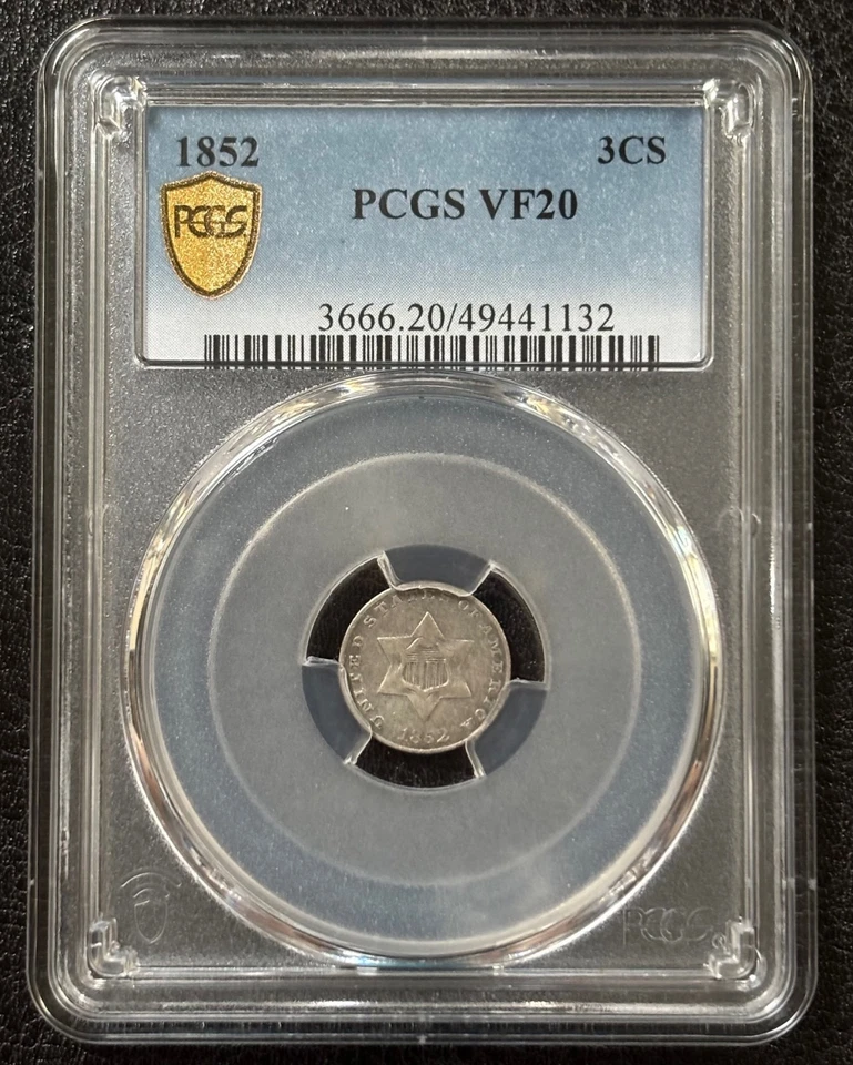 1852 Three Cent 3C Silver Piece PCGS VF20 - Gold Shield (#904) - Image 2 of 4