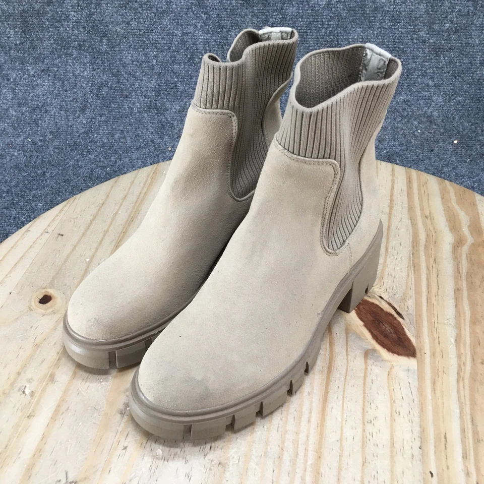 MIA Botas Mujer 6 Beige Plataforma Chelsea Botines Gamuza Suela Tacones Tirar Foto 3 de 4