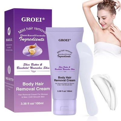Body Hair Cream for Women & Men, Plant-Based Formula 3.38 Fl Oz (Pack of 1) 