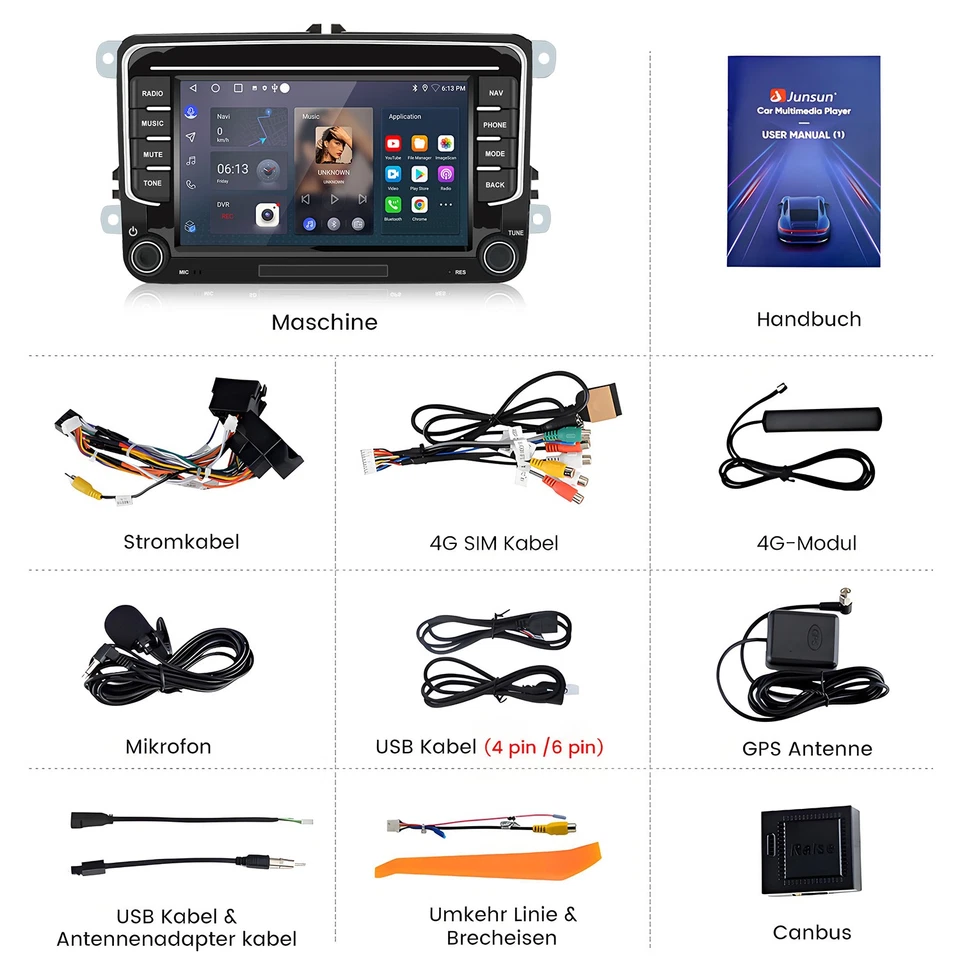 6+128G Carplay Für VW GOLF 5 6 Touran Tiguan Passat Autoradio GPS Navi BT DAB FM - Bild 3 von 4