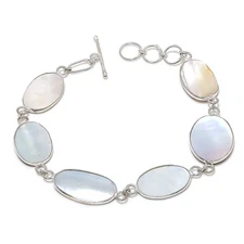 Mother Of Pearl Gemstone 925 Sterling Silver Bracelet 7-8" I380