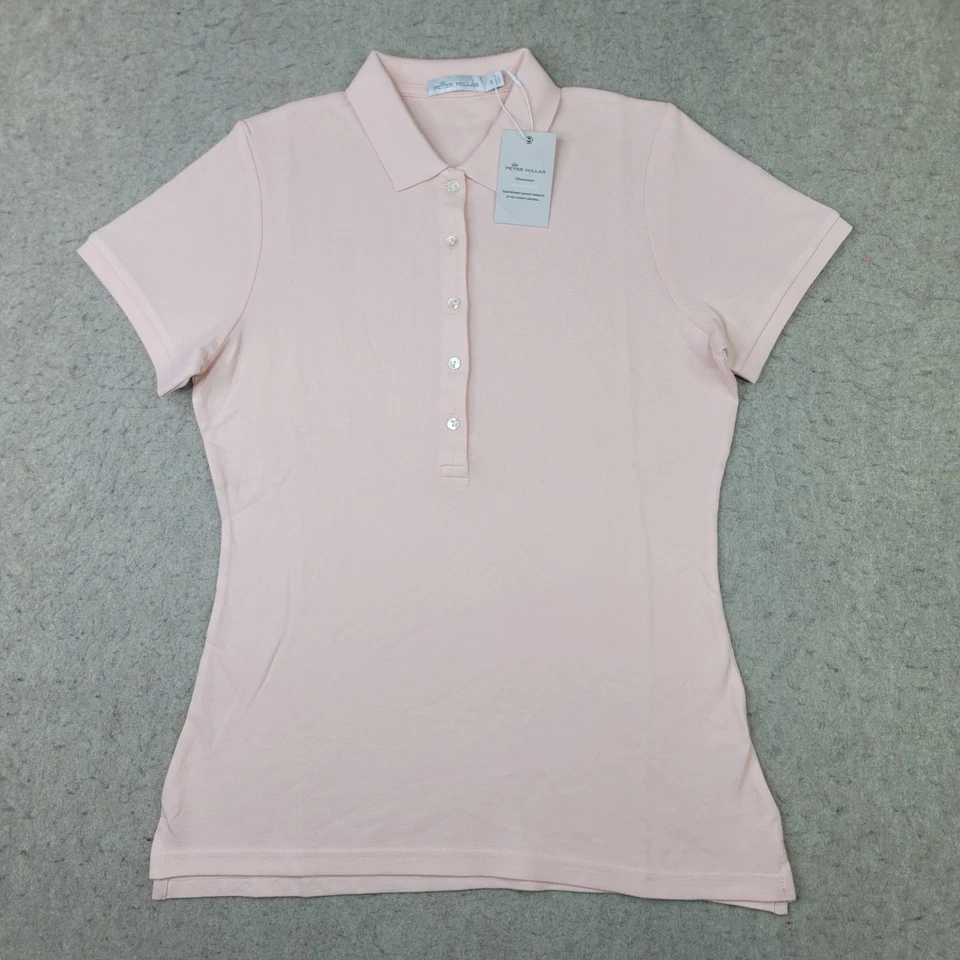 Polo de golf Peter Millar para mujer S rosa manga corta algodón Giza preppy NUEVO Foto 2 de 4
