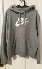 Nike Women s Gray Pullover Hoodie M Fleece Cotton Blend Logo Pockets