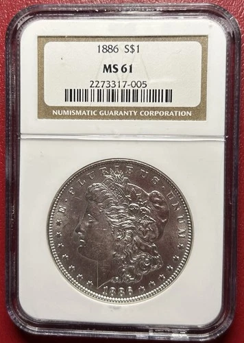 1886 Morgan Silver Dollar. NGC MS-61. Free Shipping