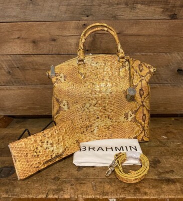 Brahmin Large Duxbury Canary Solid Melbourne Leather Satchel Ady