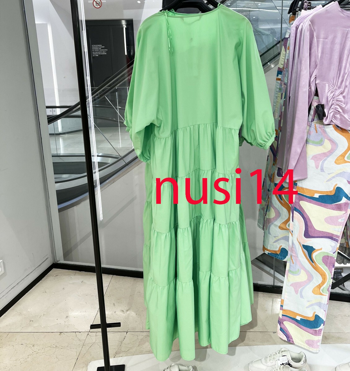 zara poplin dress green NEW WOMAN MIDI V-NECK PANELLED INTENSE XS-XXL 0881/320 Zara womens