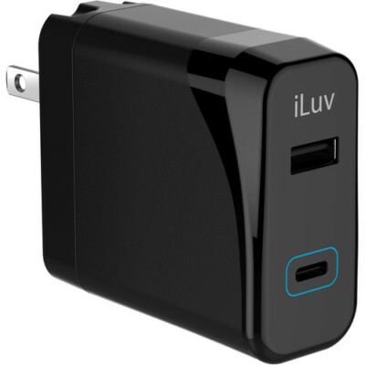 iLuv IAD530PDULBK 42W Wall Charger w/30W USB-C & 12W USB-A  Dual Ports