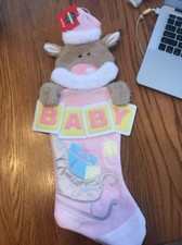 Christmas Stocking Baby  s First Christmas Pink Reindeer Sleigh Ships N 24h