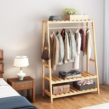 Wood Clothes Rail Rack Garment Dress Hanging Display Stand Shoe Rack Storage