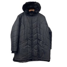 Catherines Jacket Womens 2x Black Puffer Chevron Coat Zip Up Hooded Faux Fur
