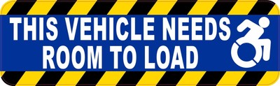 10in x 3in Dynamic Disability Symbol Vehicle Needs Room to Load Vinyl Sticker