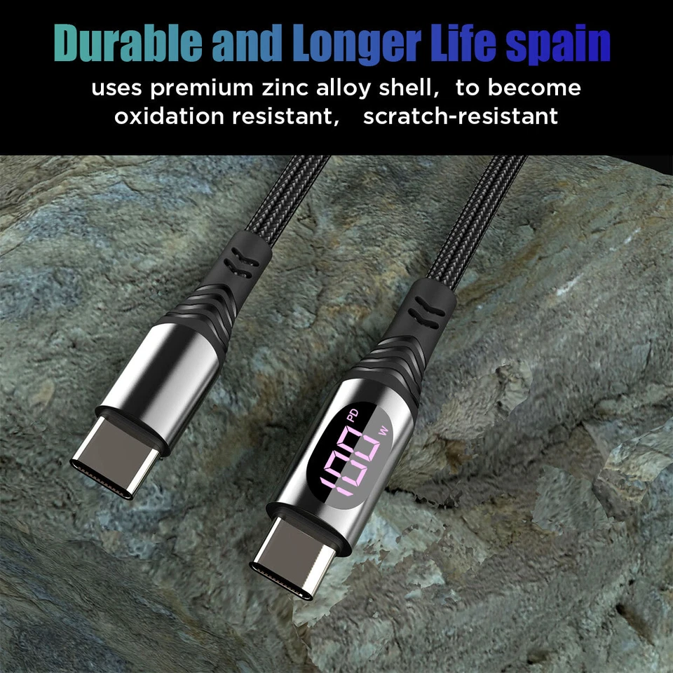 USB C to USB C Cable 100W PD Fast Charging Cord Type-C Charger with LED Display - Image 2 of 4