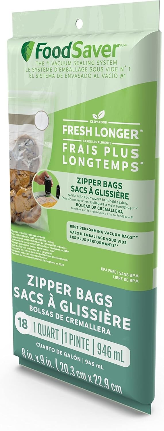 FoodSaver 1-Quart BPA-Free Vacuum Zipper Bags 18-Pack