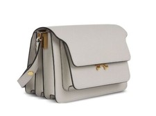 Designer Tasche aus Kalbsleder,Marni Trunk, mittelgroße Schultertasche, hellgrau