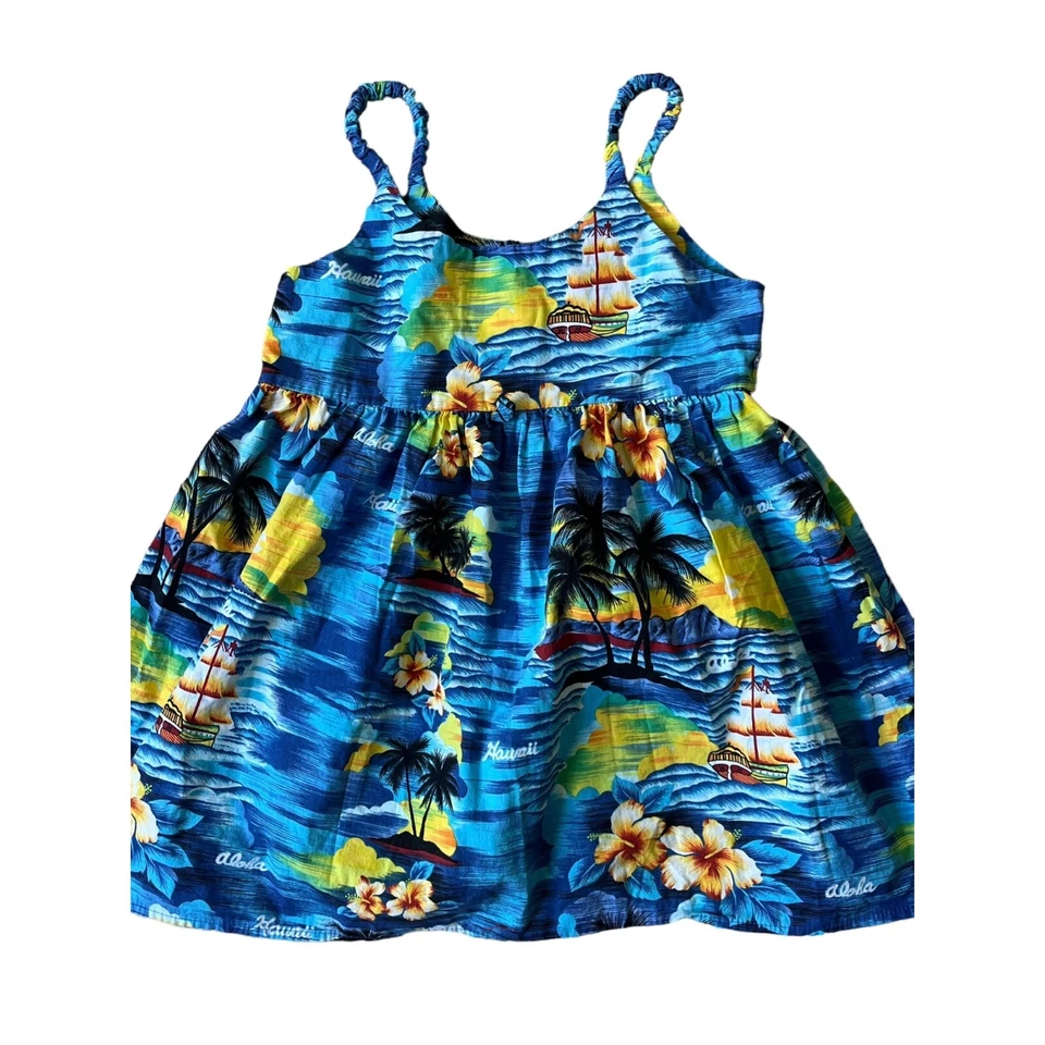 Ky's Vestido Hawaiano Niñas Juvenil Vestido 6 Azul Floral Sin Mangas Isla Viaje Foto 3 de 4