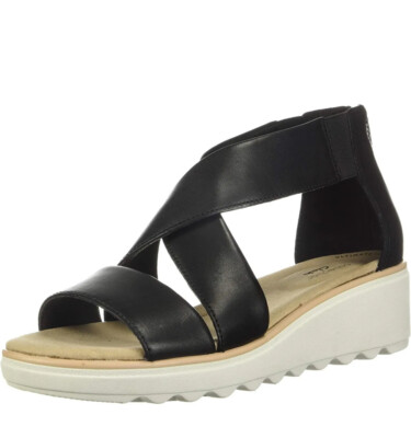 Clarks Damen Jillian Rise schwarze Ledersandalen UK Größe 3 D EU 35,5