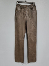 Vintage VAKKO Women Sport Brown Soft Leather MId Rise Straight Leg Pants 4