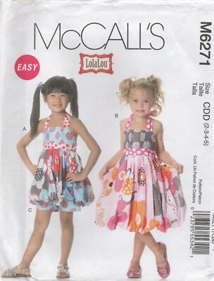 McCalls Schnittmuster 6271 EASY Kleid, Top, Shorts, Neckholder, MÄDCHEN Größe 2 3 4 5