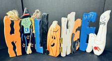 Vtg Happy Halloween Sign Decor Wooden 6x14 Gh...