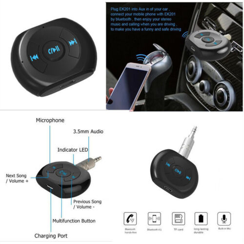 Car Phone Handsfree MP3 Music Player Wireless Bluetooth Aux Adapter Receiver - Afbeelding 1 van 11