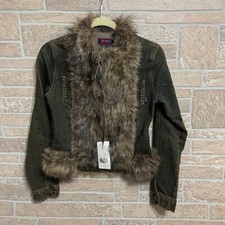 $199.99 Platinum Plush Women's Denim Jacket With Faux Fur Trim&rhinestone S Nwt