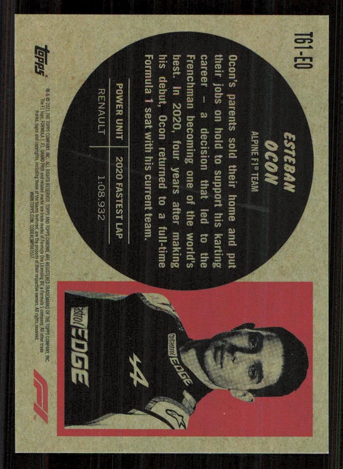 2021 Topps Chrome Formula 1 '61 Topps Sports Cars #T61EO Esteban Ocon - Image 2 of 2