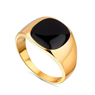 Men's Ring Gold Onyx Black 750 Gold Plated Stainless Steel