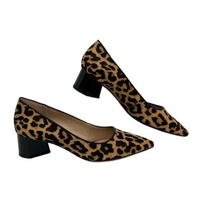 Franco Sarto Tan Black Leopard Print Real Fur Block Heels | Size
