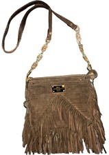Gianni Versace Brown Suede Fringe Shoulder Cross Bag And Cosmetic bag