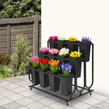 Metal Flower Display Stand Plant Stand w/ Wheels Movable Flower Display Stand