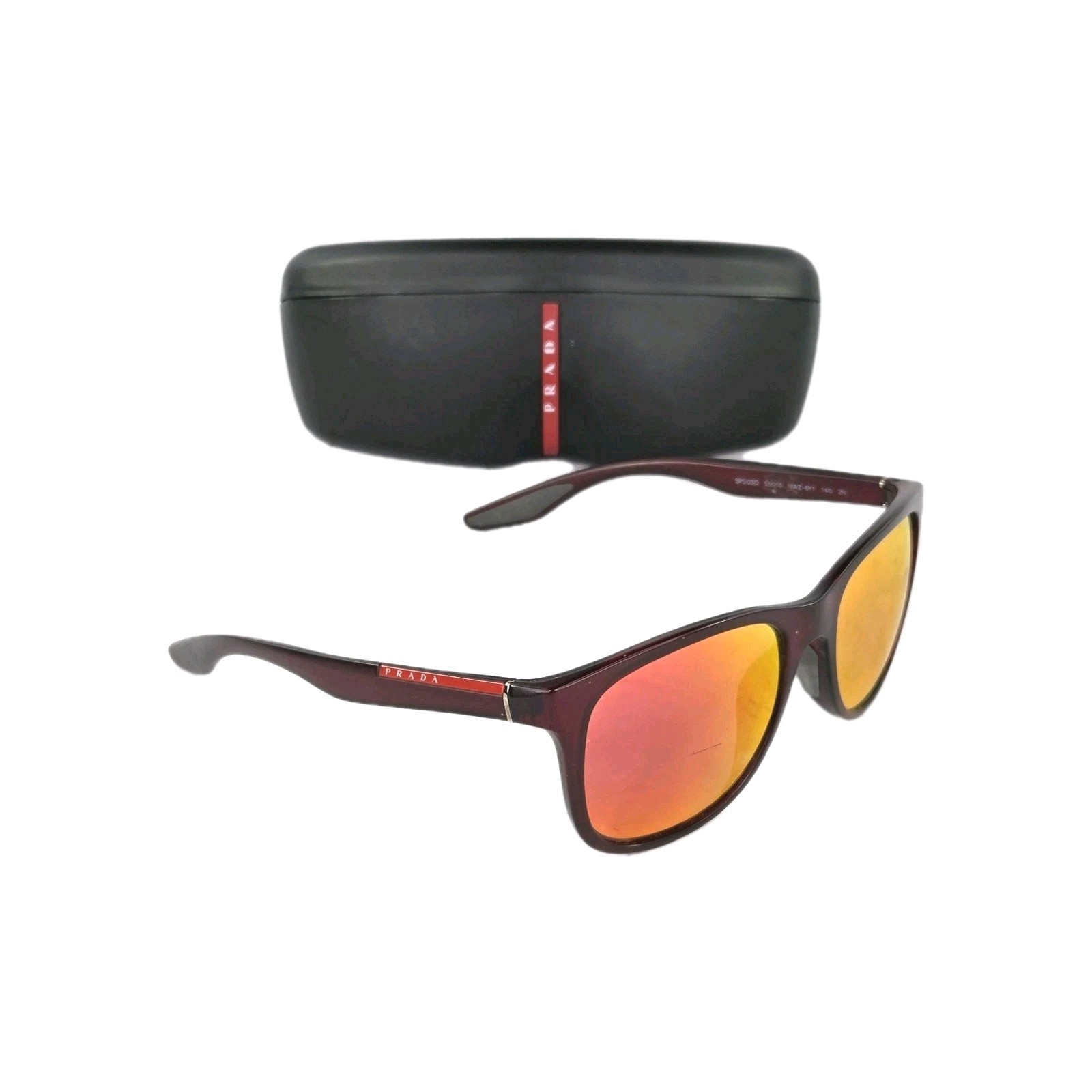 Prada Linea Rossa PS03O Square Sunglasses MAZ-6Y1 Burgandy Frame Mirror Lenses 