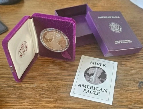 1987-S Proof American Silver Eagle Dollar One  Troy Ounce US  Mint   Box & COA