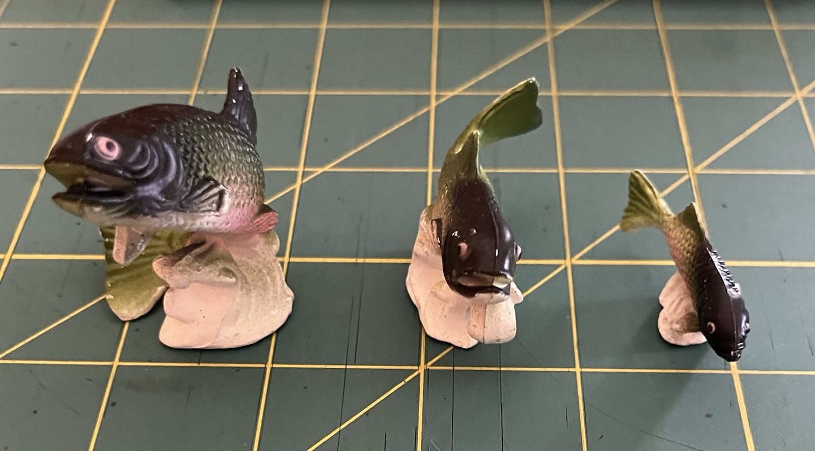 3 Miniature Resin Fish Rainbow Trout Figurines Three Sizes