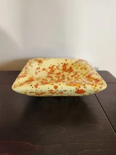 Vintage MCM Ceramic Splatter Ashtray In Yellow And Orange, 5", Drip Glaze
