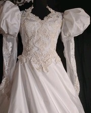 Vintage Bridal Originals Wedding Gown Train Ruffles Leg Of Mutton Sleeves sZ 4