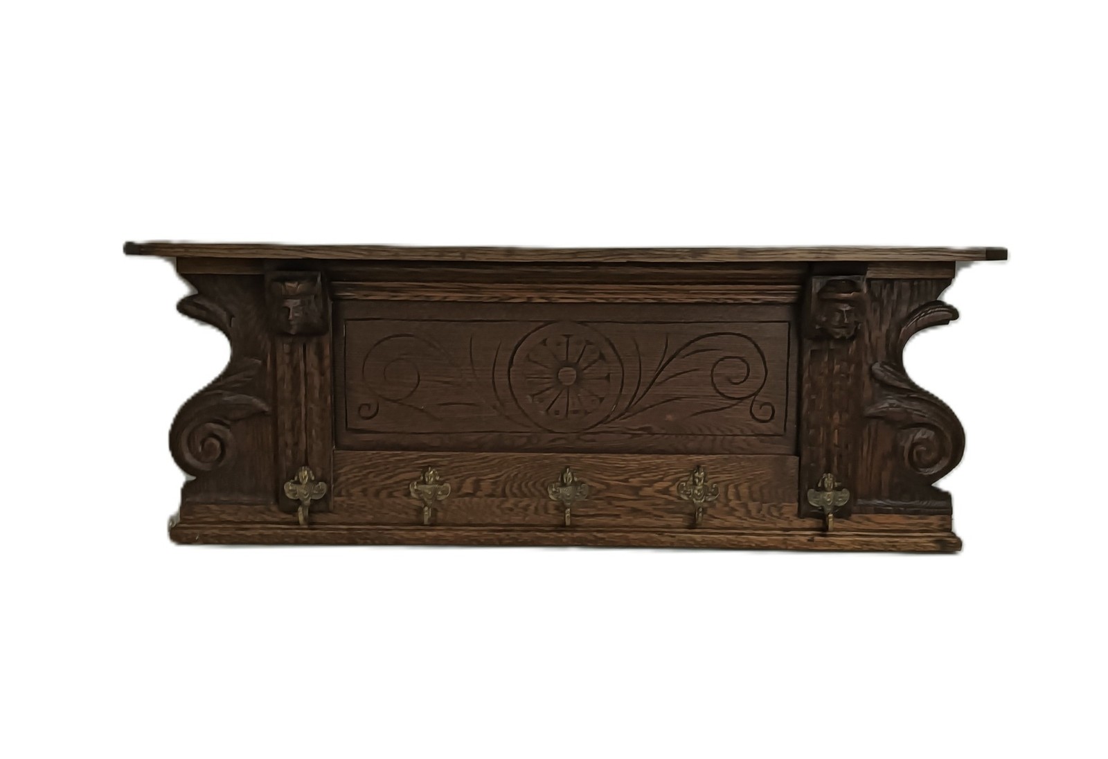 Hand Carved Wood antique Coat Hat Kitchen Hallway Rack Ornate figurine male head