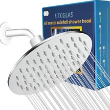8 Inch Rain Shower Head All Metal, Thick Stainless Steel Round Fixed Showerhe...