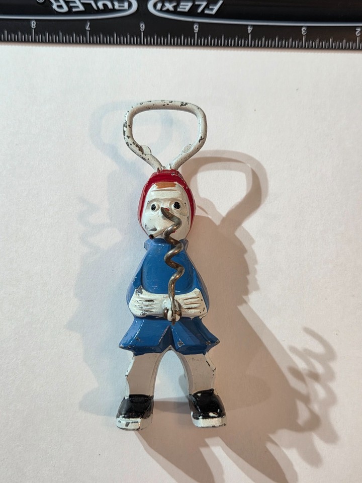 Vintage Naughty Novelty Pot Metal Whizzing Man Cork Screw Bottle Opener