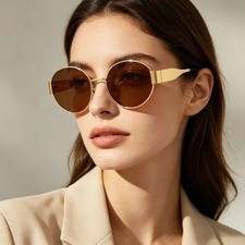 New Arrival Metal Oval Sunglasses, Trendy Face Slimming UV Protection Shades