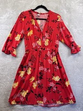 Old Navy Floral Midi Dress Med Red Yellow Boho Cottagecore Dark Romantic Aloha