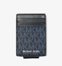 Michael Kors Cooper Signature Logo Money Clip Card Case Wallet Admiral Blue MK