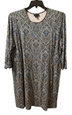 J Jill Wearever Collection Dress 3/4 Sleeve Knit XL Paisley Black Blue Comfort