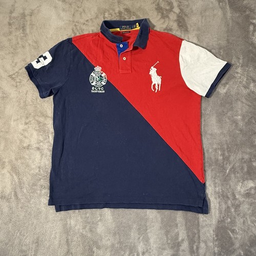 Polo Ralph Lauren Yachtsman Polo Shirt L Custom Slim Red Navy Color Block RLYC