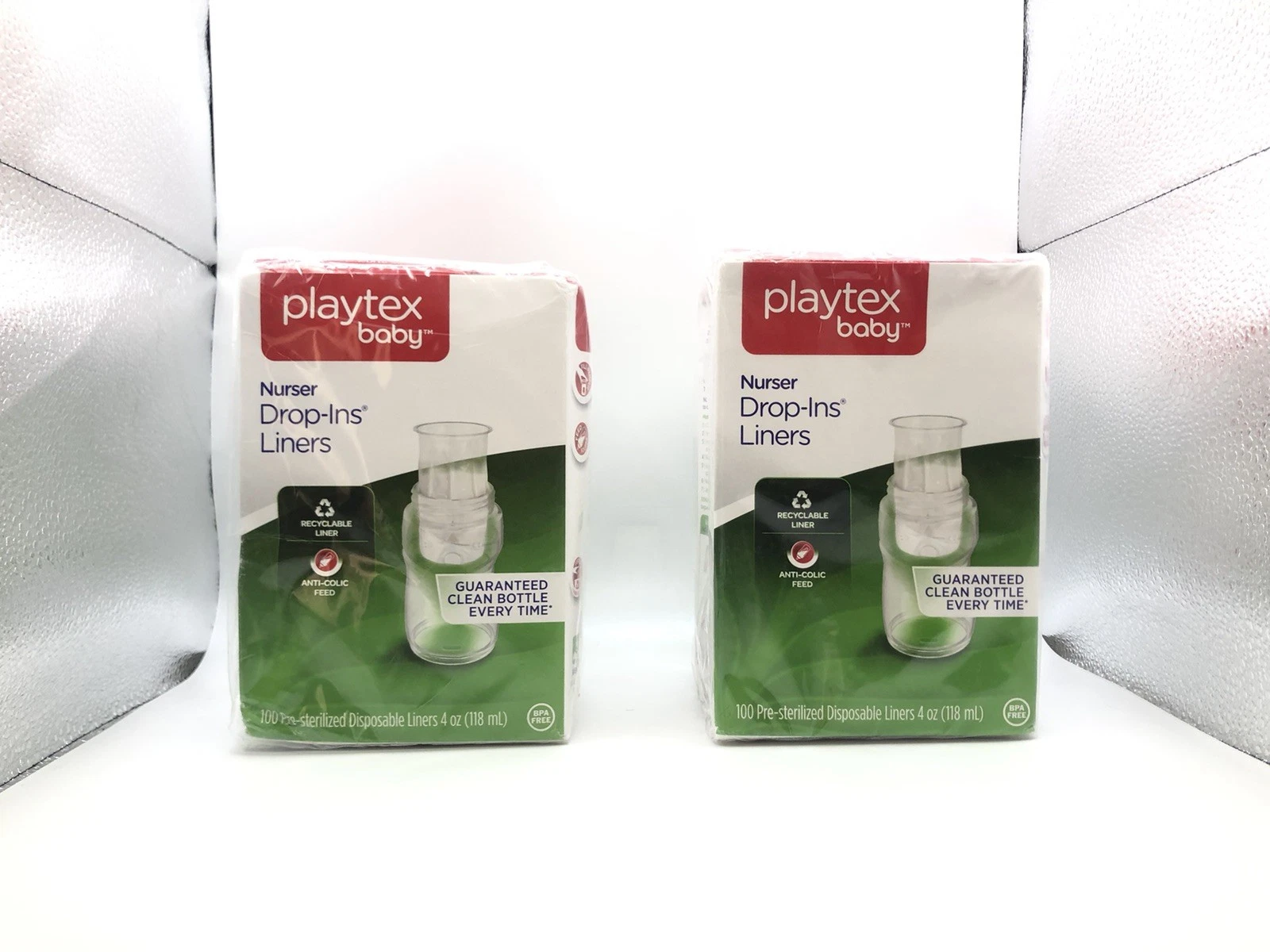 Lot of 2 Playtex Baby Nurser Drop Ins 100 Disposable Bottle Liners 8-10oz NIB