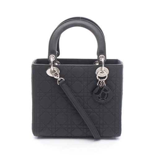 Christian Dior LADY DIOR 2WAY Handbag Black Leather #RCB14989