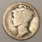 1918 Mercury Winged Head Dime 10 Cents Silver Coin